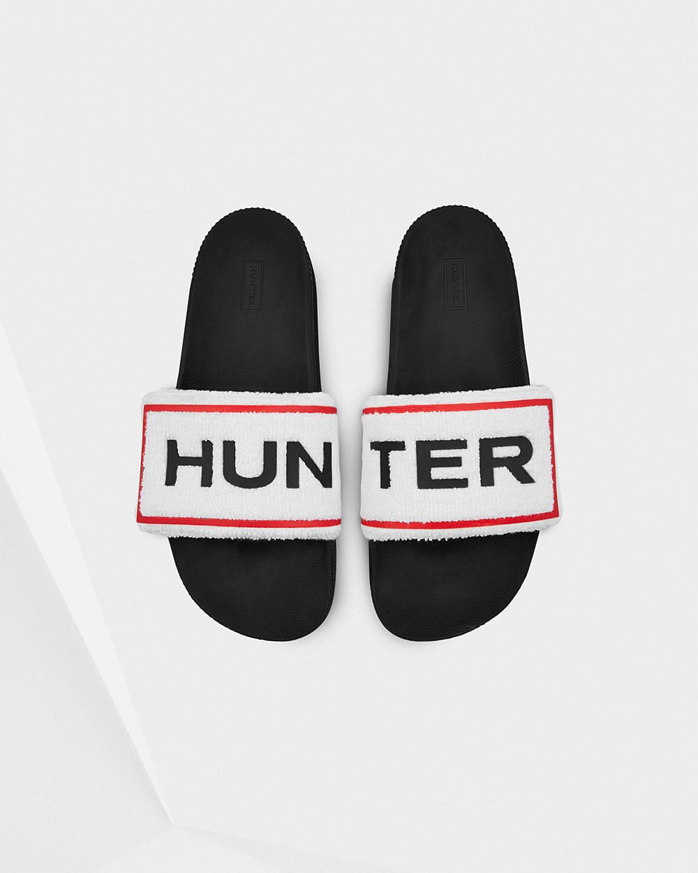 Chinelos Hunter Homem Pretas/Branco - Original Terry Towelling Logo Adjustable - 02ALMXJZS